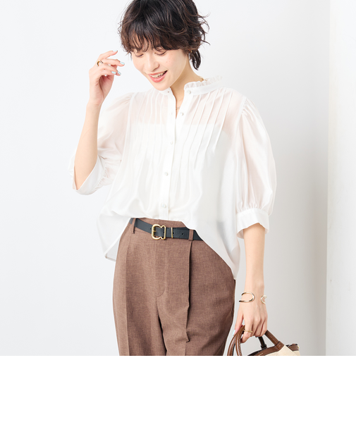 5分袖衿フリルブラウス