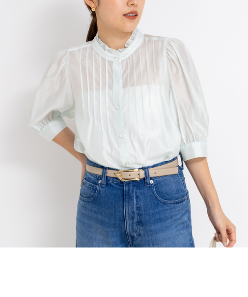 5分袖衿フリルブラウス