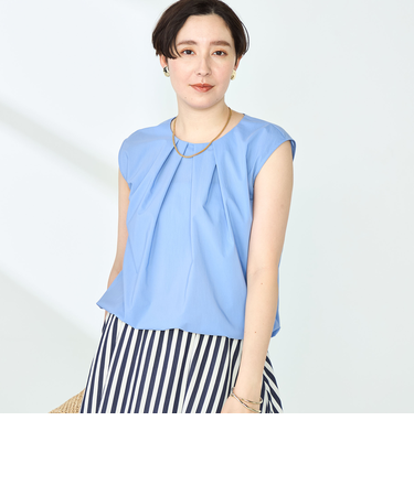 《セットアップ対応》撥水ストレッチタフタタックブラウス