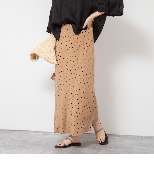 ウォッシャブルドットプリントナロースカート