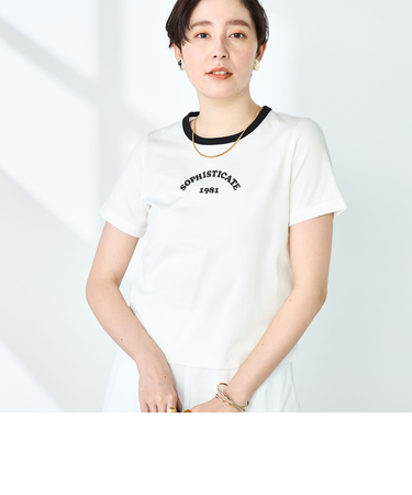 シルケット天竺衿配色ロゴTシャツ
