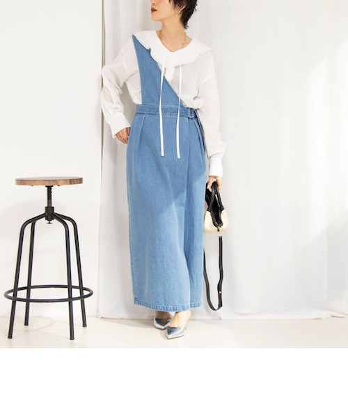 RM denim】ワンショルダーデニムジャンパースカート｜ノーリーズ