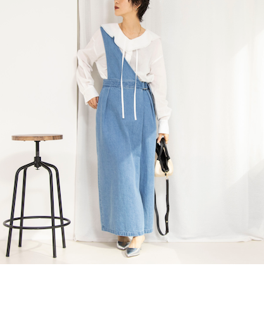 【RM denim】ワンショルダーデニムジャンパースカート