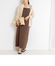 《手洗い可能》配色ニットロングキャミワンピース