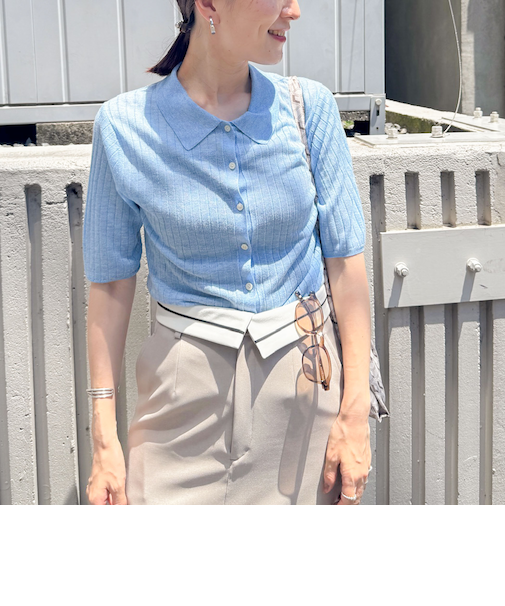 《手洗い可能》ワイドリブシアーポロ衿カーディガン