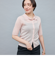 《手洗い可能》ワイドリブシアーポロ衿カーディガン