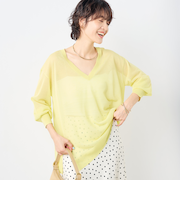 麻混シアーVネックプルオーバーニット