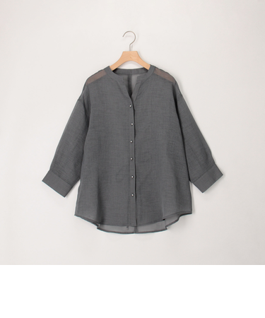 シアーリネンライク後ろリボンシャツ