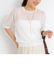 《手洗い可能》《アンサンブル対応》シアーラメ天竺5分袖プルオーバーニット