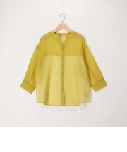 シアーリネンライク配色後ろリボンシャツ