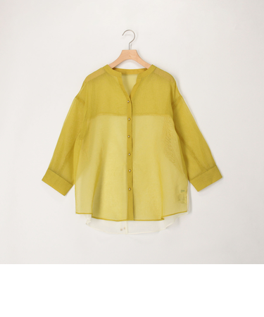 シアーリネンライク配色後ろリボンシャツ