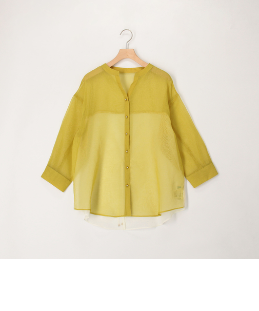 シアーリネンライク配色後ろリボンシャツ