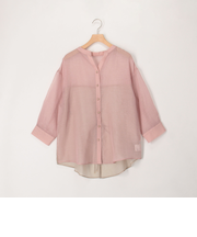 シアーリネンライク配色後ろリボンシャツ