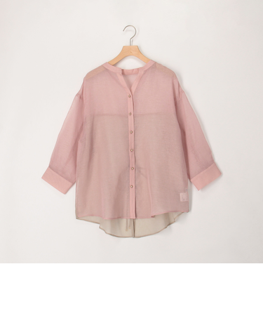 シアーリネンライク配色後ろリボンシャツ