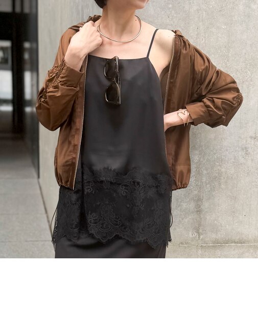 裾レースサテンキャミソール