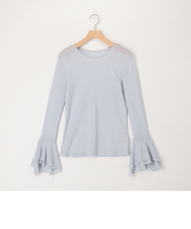 袖ペプラムシアープルオーバーカットソー