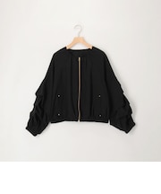 麻調ノーカラーホイップスリーブブルゾン