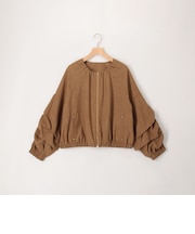 麻調ノーカラーホイップスリーブブルゾン