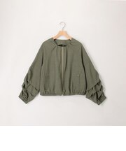 麻調ノーカラーホイップスリーブブルゾン