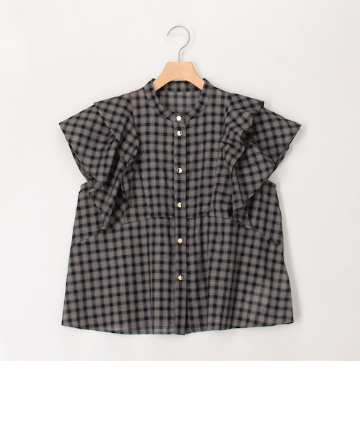 シアーチェックフリルブラウス