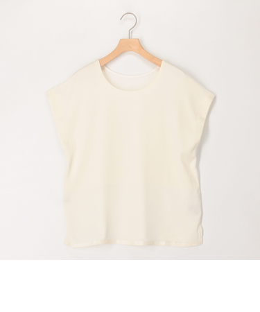 サテン×スムース二重プルオーバーカットソー