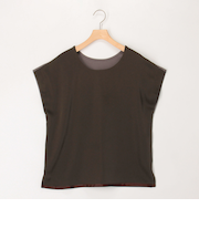 サテン×スムース二重プルオーバーカットソー