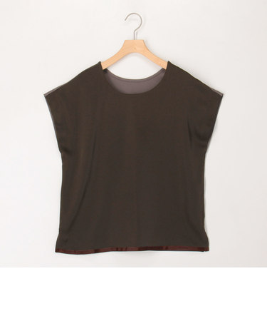 サテン×スムース二重プルオーバーカットソー