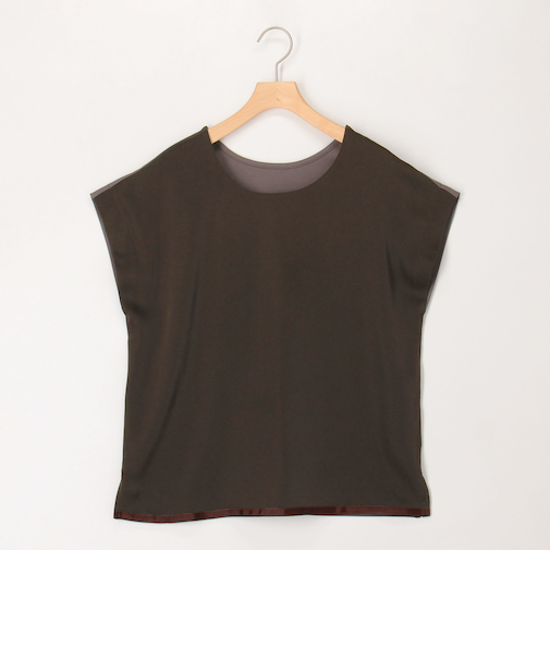 サテン×スムース二重プルオーバーカットソー