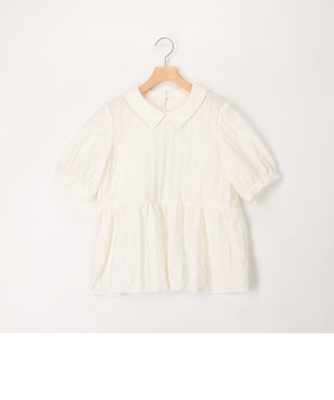 カットジャガード衿付きウエスト切替ブラウス