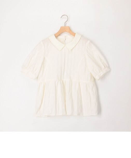 カットジャガード衿付きウエスト切替ブラウス