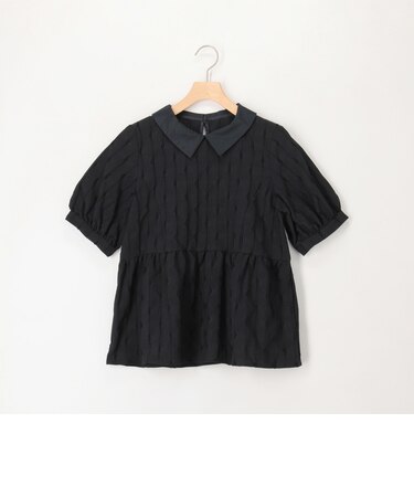 カットジャガード衿付きウエスト切替ブラウス