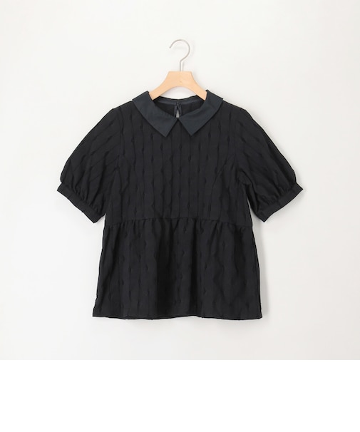 カットジャガード衿付きウエスト切替ブラウス