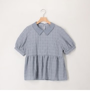 カットジャガード衿付きウエスト切替ブラウス