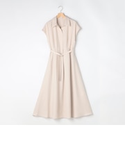 ウエストベルト開き襟ワンピース