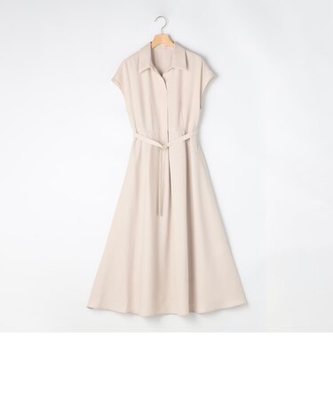 ウエストベルト開き襟ワンピース