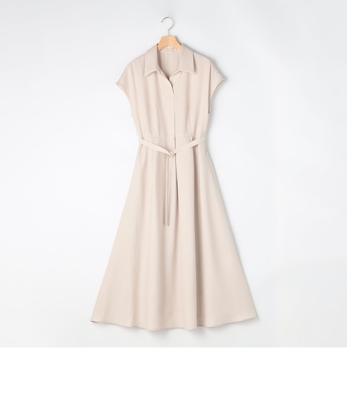 ウエストベルト開き襟ワンピース