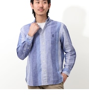 クマ刺繍 BD リネンコットンシャツ