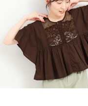 キャンブリック刺繍ショートブラウス