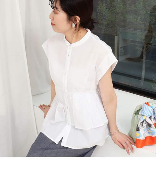 ワンダーウェーブクロスアシメペプラムブラウス