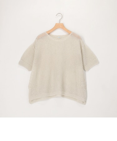 ホールガーメントラメ入りメッシュプルオーバーニット