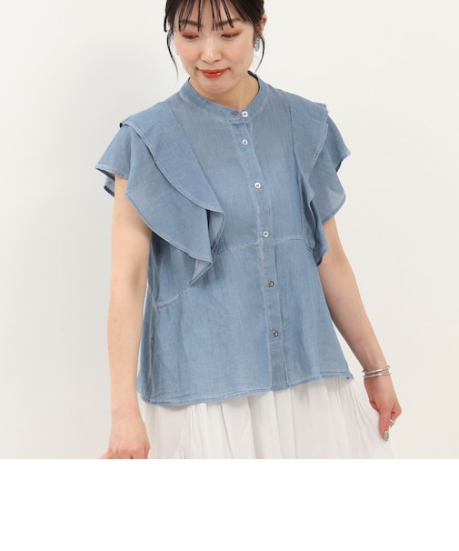 シアーデニムウエスト切替ブラウス