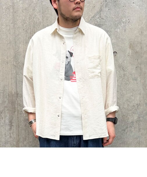 NRリネン　リングドットボタン　レギュラーシャツ