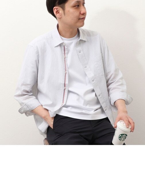 オリジナルリネンコットン　パラシュート釦　七分袖シャツ