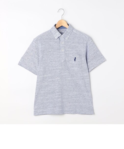 リネン混メランジカノコ　クマ刺繍BDポロ