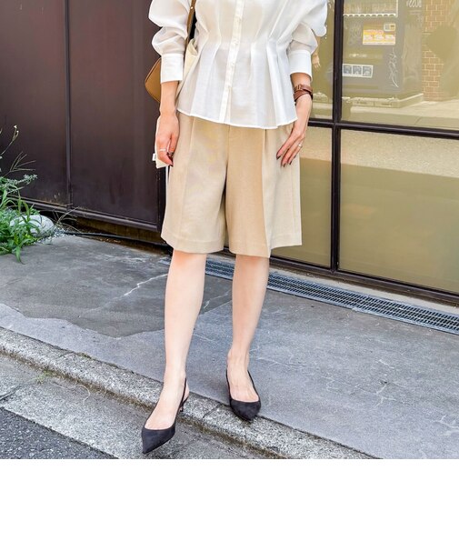 《セットアップ対応》ウォッシャブルウール調ストレッチハーフパンツ