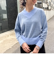ラメモール×フェザー切替Vプルオーバーニット