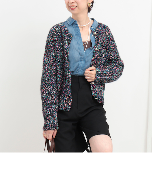 MIXカラーネップ クルーネックカーディガン｜フレディアンドグロスター