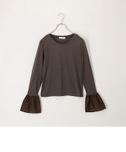 異素材フリル袖リブカットソー