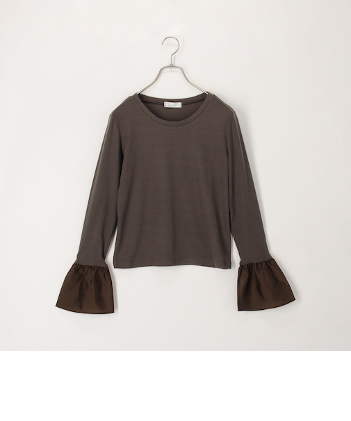 異素材フリル袖リブカットソー