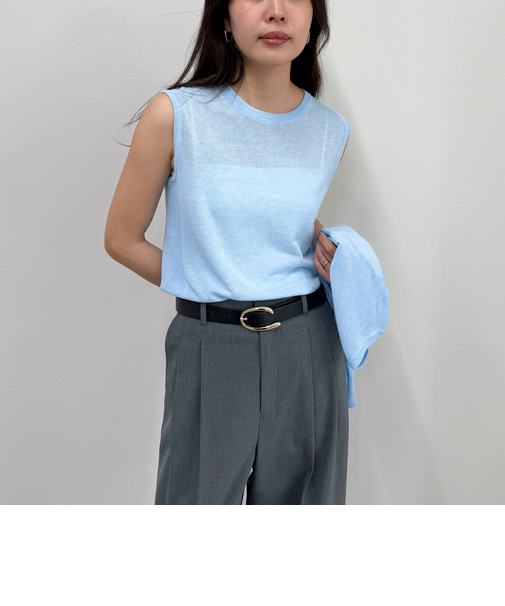 リネン混ノースリーブニットプルオーバー